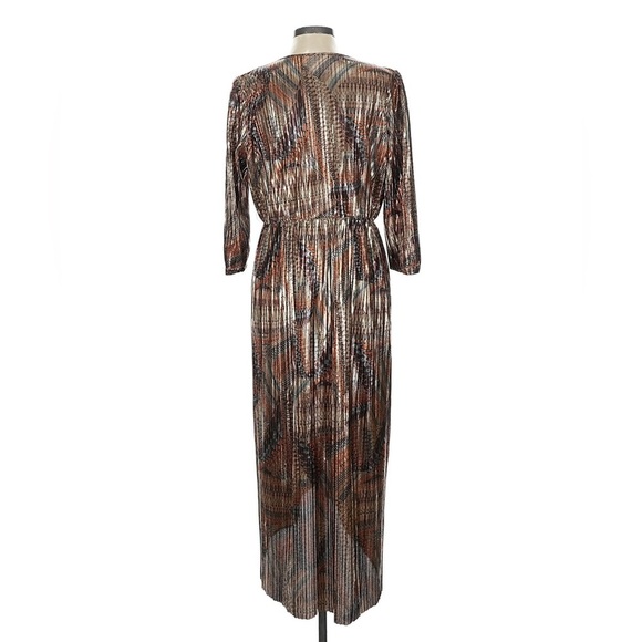 Johnny Was Jade Metallic Gold Pleated Faux Wrap Maxi Dress Size Large L - Picture 5 of 7